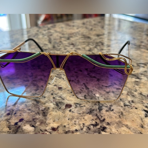 Large Aviator Sunglasses Gold Teal Purple, Artisan Made Unique Festival Unisex - Picture 13 of 15